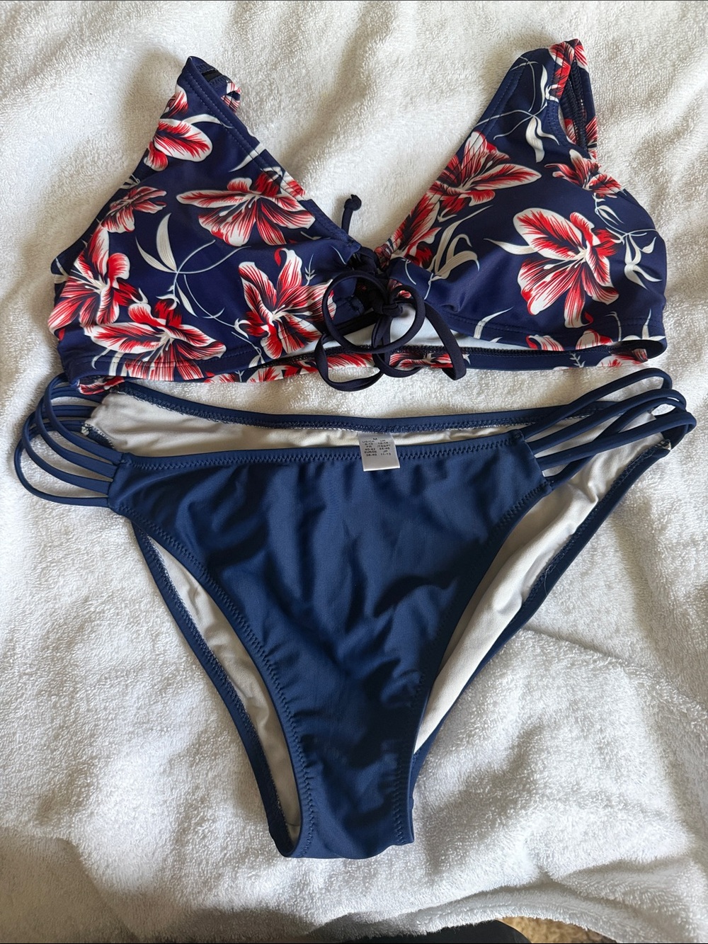 Navy Floral Tie-Front Bikini Set - Women's Swim